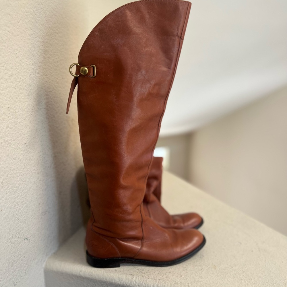 Coach Cheyenne Over the Knee Riding boots Brown Leather Whiskey Western Flat 6.5